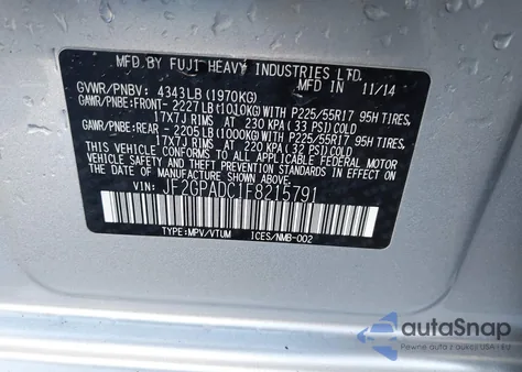 2015 Subaru Xv Crosstrek 2.0I Premium z USA, uszkodzony, nr VIN JF2GPADC1F8215791